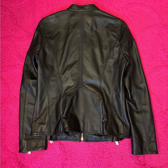 Karl Lagerfeld Black Leather Jacket with Signature Lining - Picture 2 of 9
